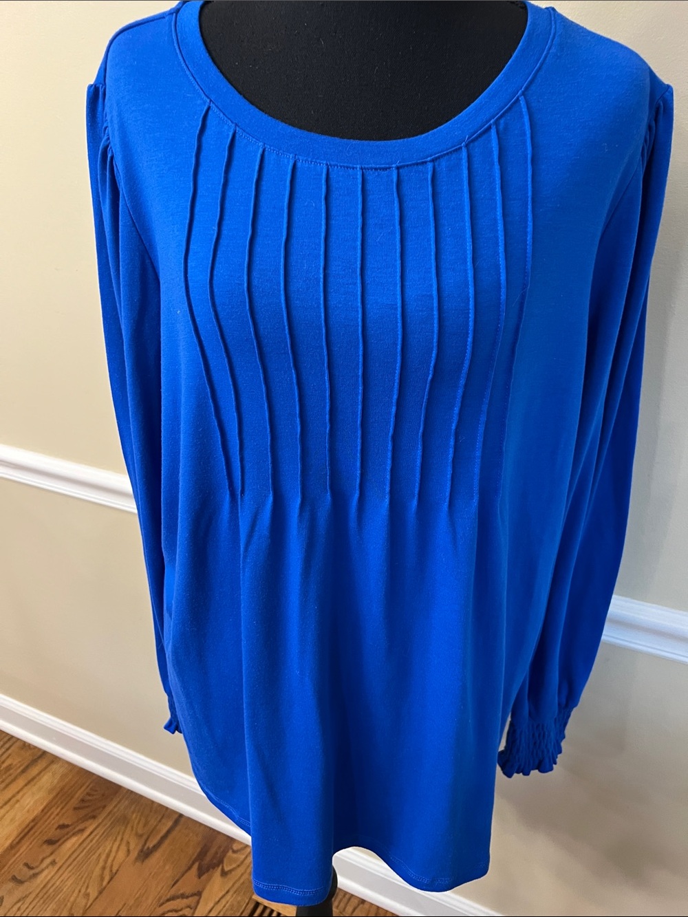 Automet Pleated Front Long Sleeve Top - Cobalt Blue